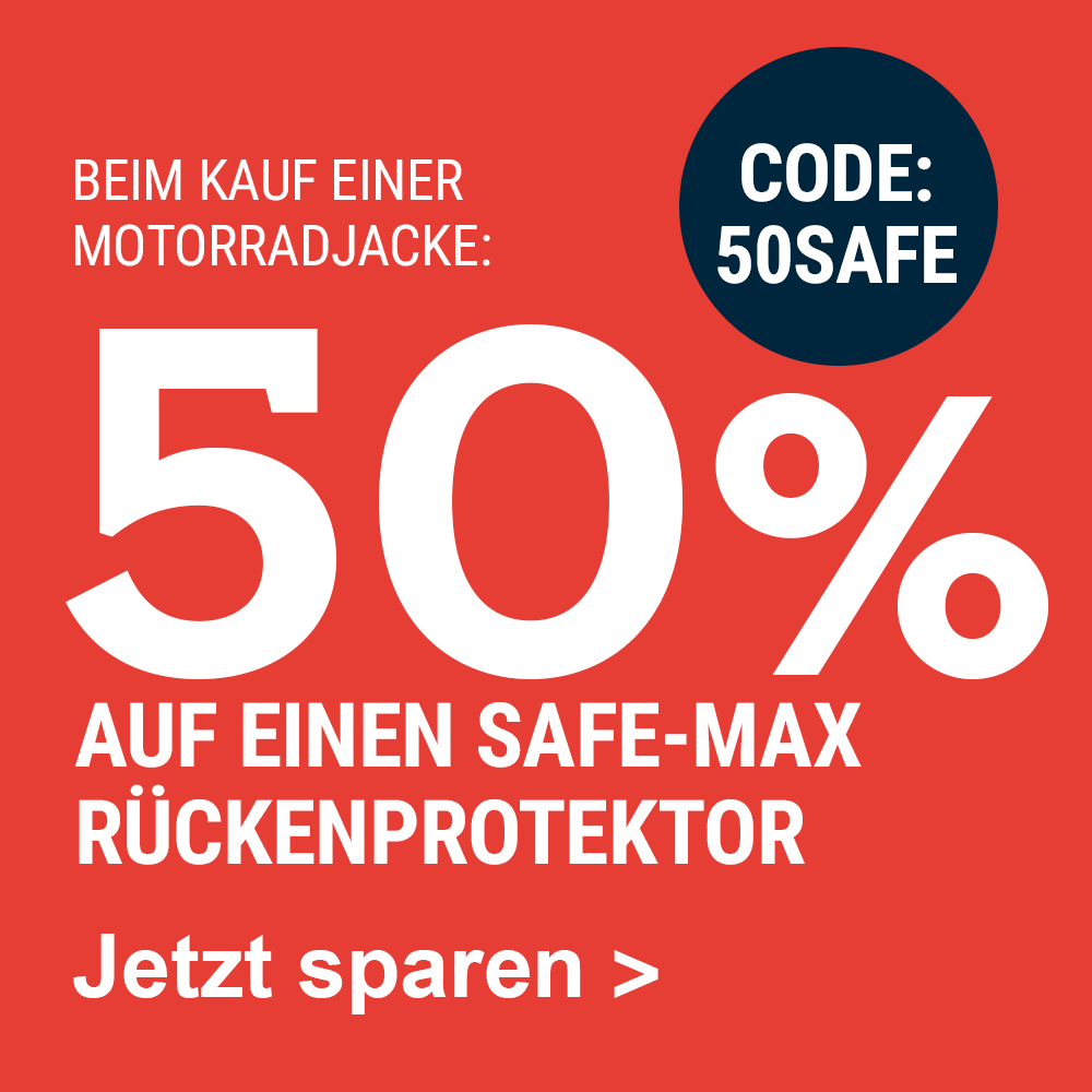 Beim Kauf einer Motorradjacke: 50% auf einen Safe-Max Rückenprotektor
