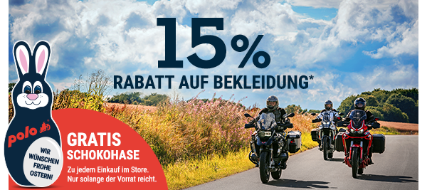 15% Rabatt auf Bekleidung* - in allen Stores und online