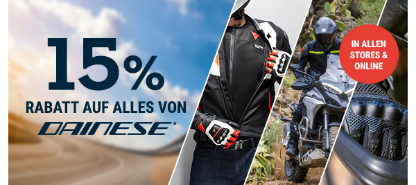 15% Rabatt auf alles von DAINESE* - in allen Stores und online