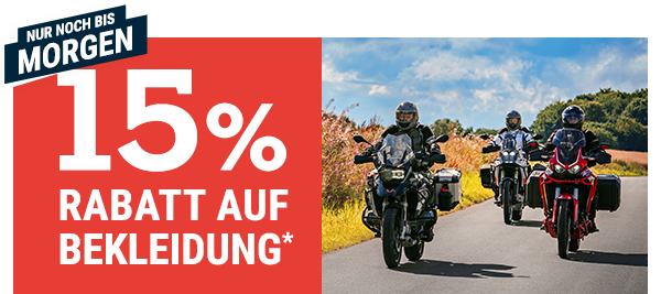 15% Rabatt auf Bekleidung* - in allen Stores und online