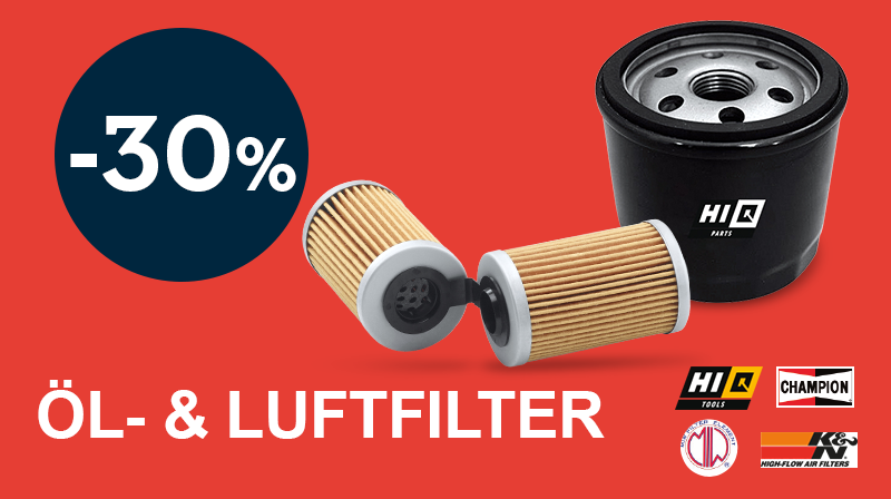 30% auf Öl- und Luftfilter der Marke HIQ, Champion, K&N und MIW