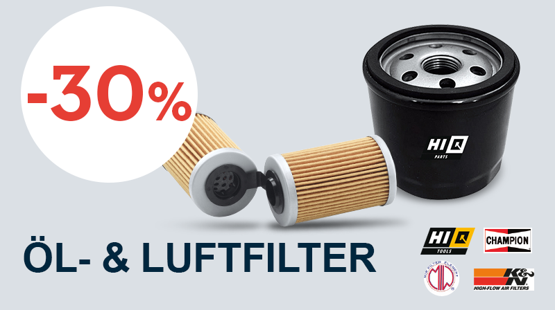 30% auf Öl- und Luftfilter der Marke HIQ, Champion, K&N und MIW