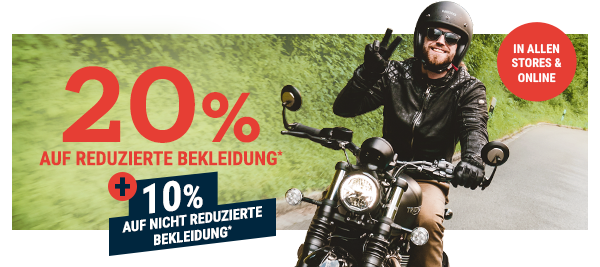 20% Rabatt auf bereits reduzierte Bekleidung* + 10% auf nicht reduzierte Bekleidung*